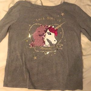 Girls long sleeve flippy unicorn shirt
